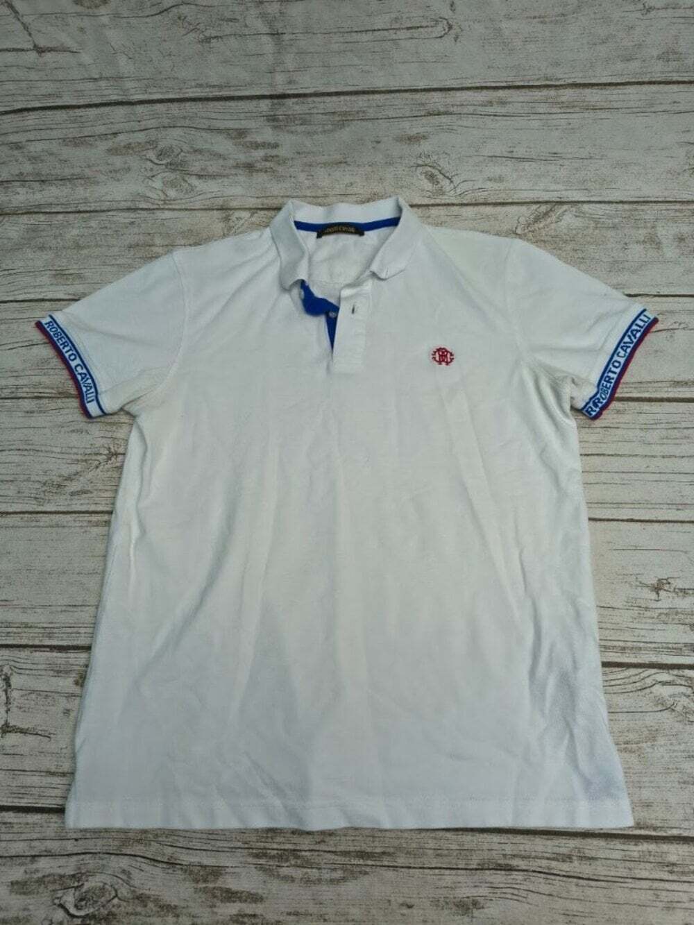 Roberto Cavalli White Short Sleeve Polo Shirt Size Large